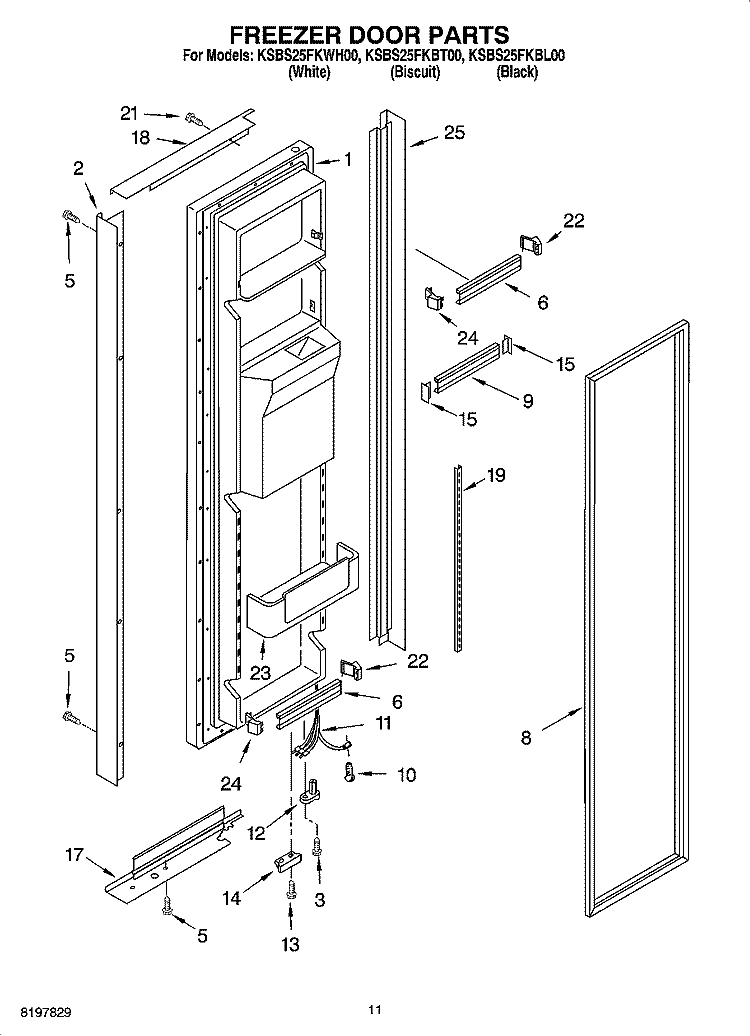 FREEZER DOOR PARTS Diagram and Parts List for KSBS25FKBT00  KitchenAid Refrigerator