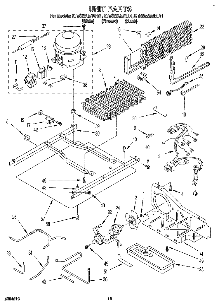 UNIT Diagram and Parts List for KTRS22QDBL01  KitchenAid Refrigerator