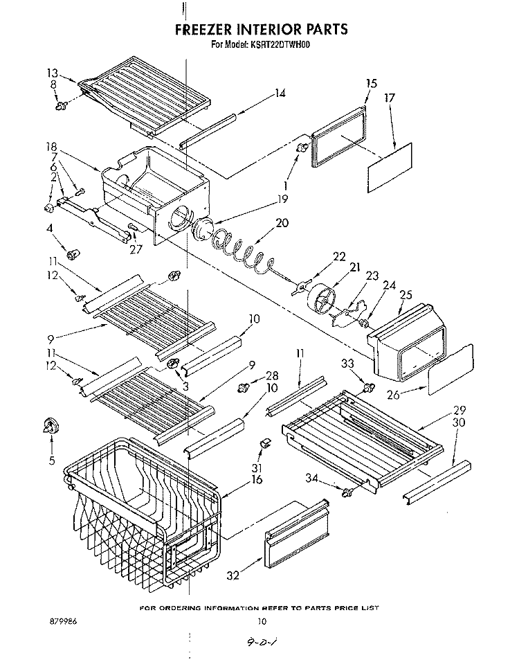 FREEZER INTERIOR , LIT/OPTIONAL Diagram and Parts List for KSRT22DTWH00  KitchenAid Refrigerator
