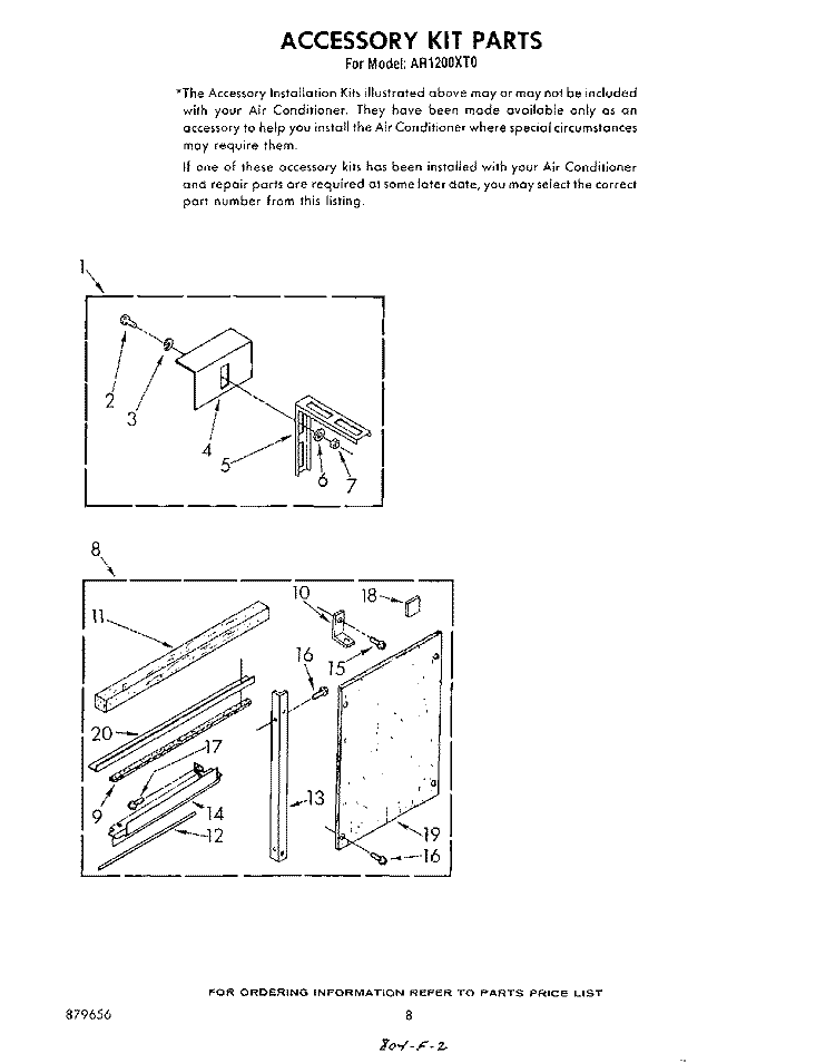 ACCESSORY KIT Diagram and Parts List for AR1200XT0  Whirlpool Air Conditioner