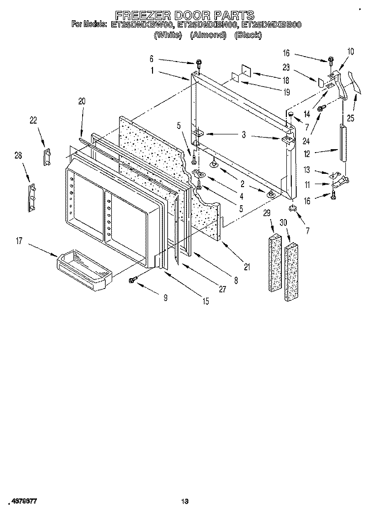 FREEZER DOOR Diagram and Parts List for ET25DMXBW00  Whirlpool Refrigerator