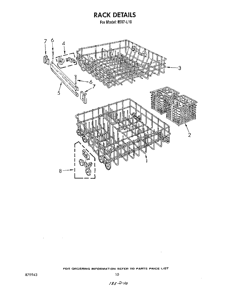 RACK Diagram and Parts List for 8587L10  Roper Dishwasher