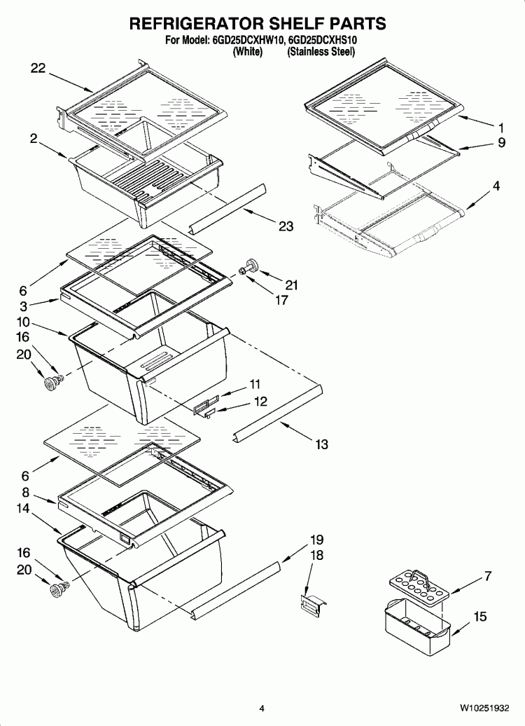 REFRIGERATOR SHELF PARTS Diagram and Parts List for 6GD25DCXHS10  Whirlpool Refrigerator