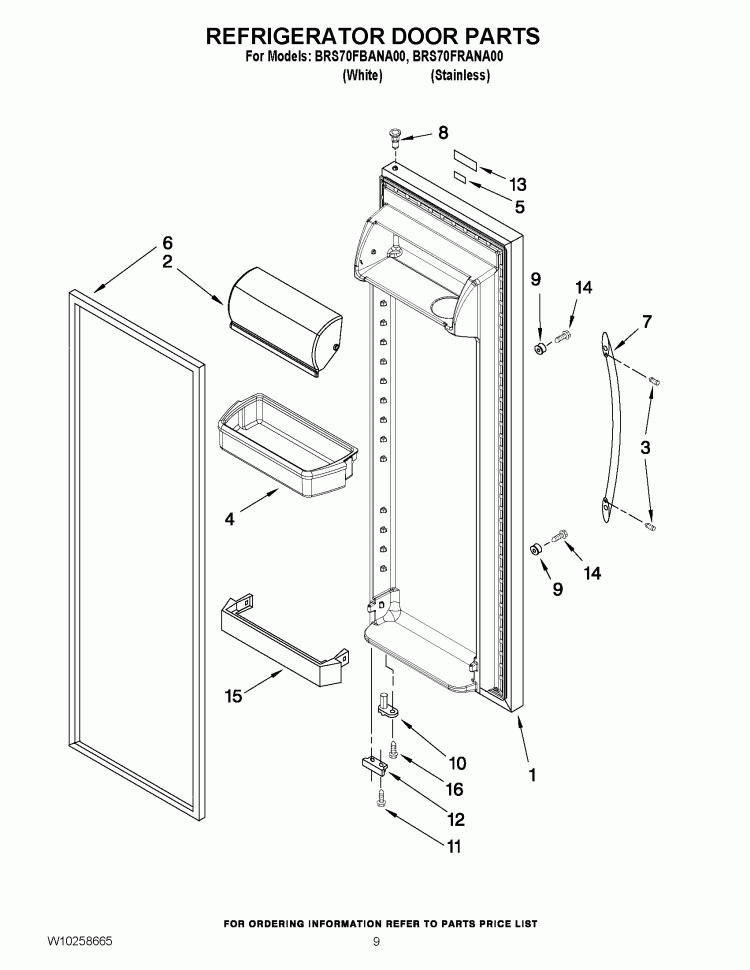 REFRIGERATOR DOOR PARTS Diagram and Parts List for BRS70FRANA00  Whirlpool Refrigerator