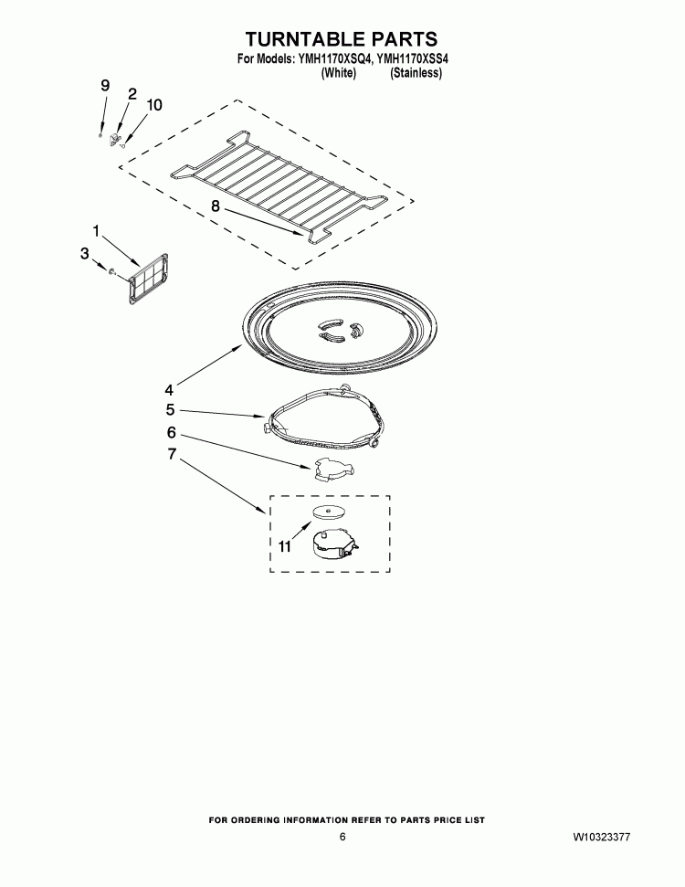 TURNTABLE PARTS Diagram and Parts List for YMH1170XSS4  Whirlpool Microwave