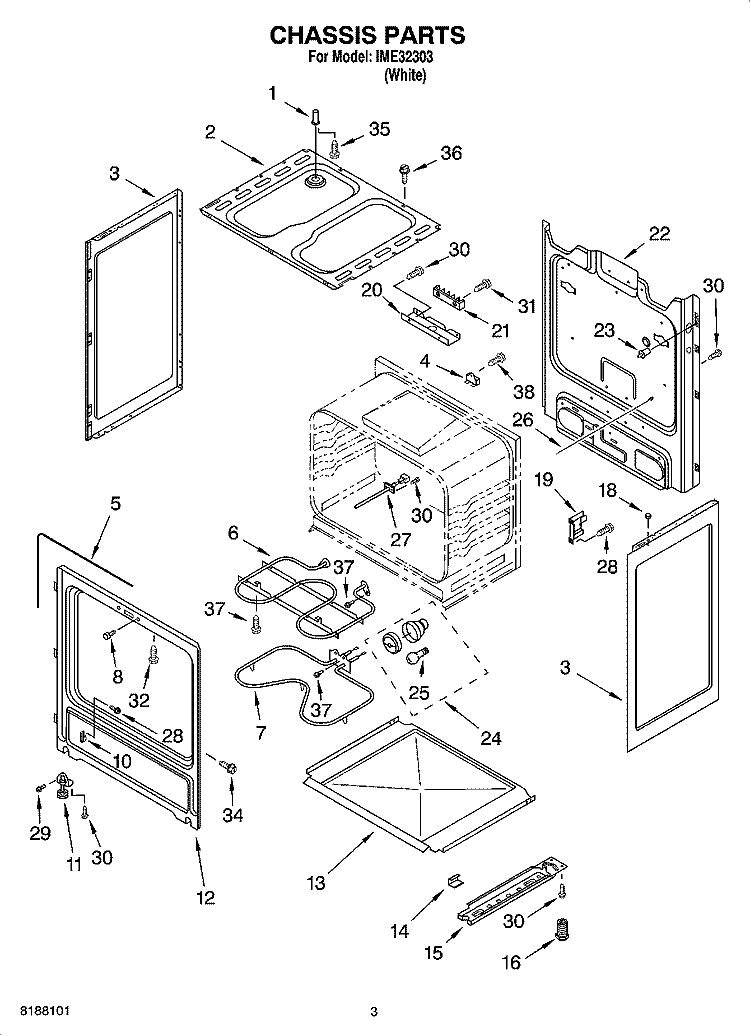 CHASSIS PARTS Diagram and Parts List for IME32303  Inglis Range