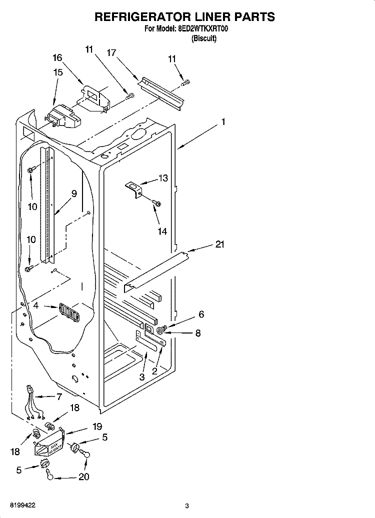 REFRIGERATOR LINER PARTS Diagram and Parts List for 8ED2WTKXRT00  Whirlpool Refrigerator