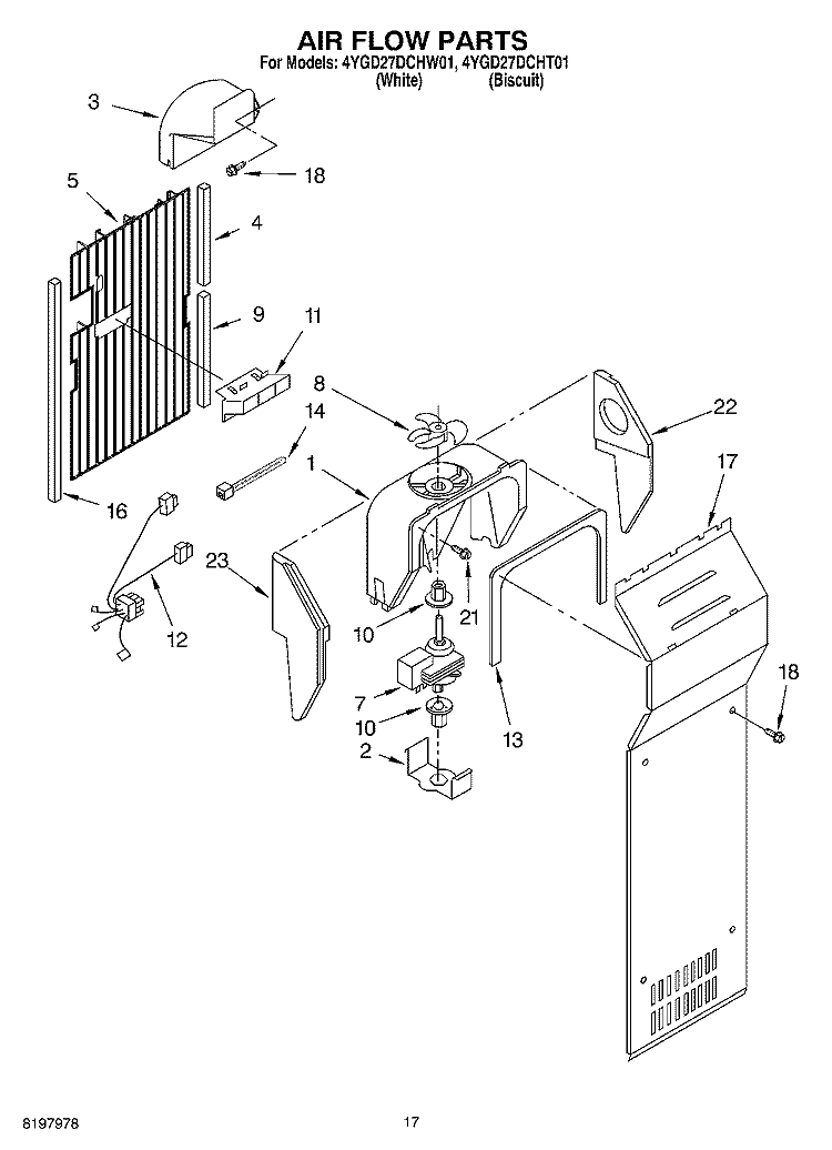 AIR FLOW Diagram and Parts List for 4YGD27DCHW01  Whirlpool Refrigerator