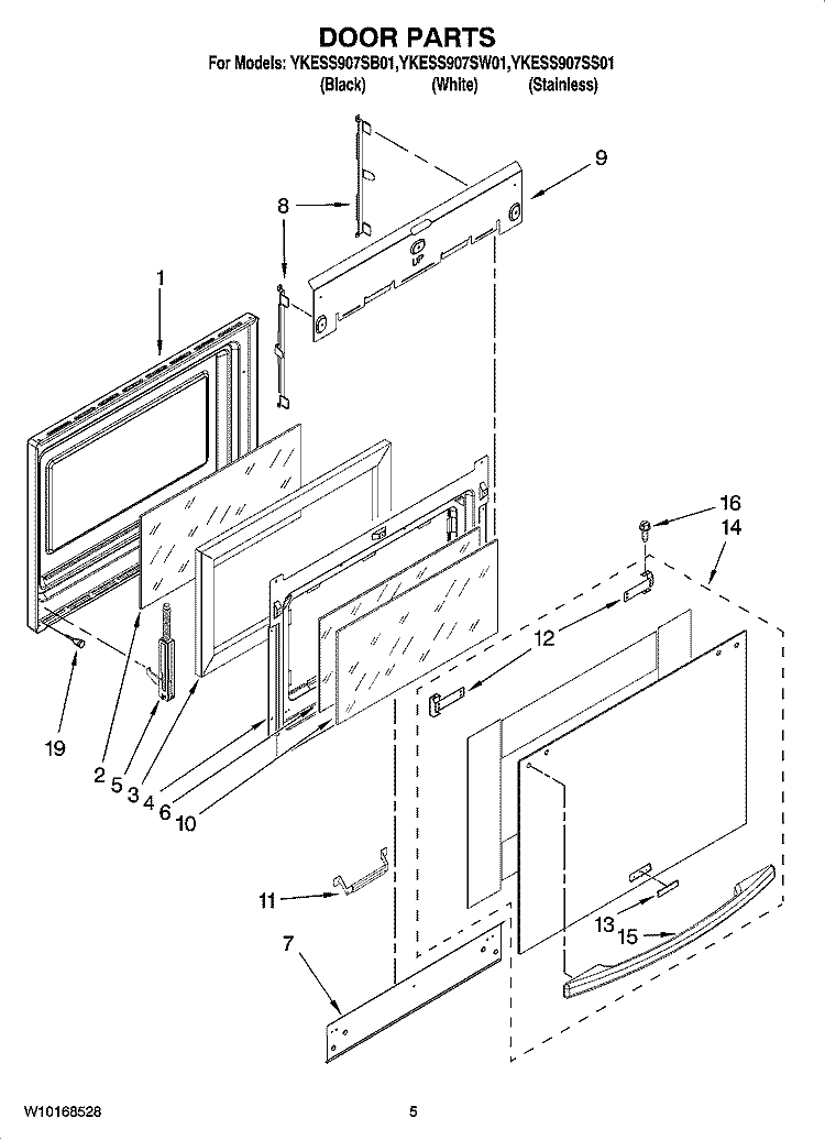 DOOR PARTS Diagram and Parts List for YKESS907SS01  KitchenAid Range