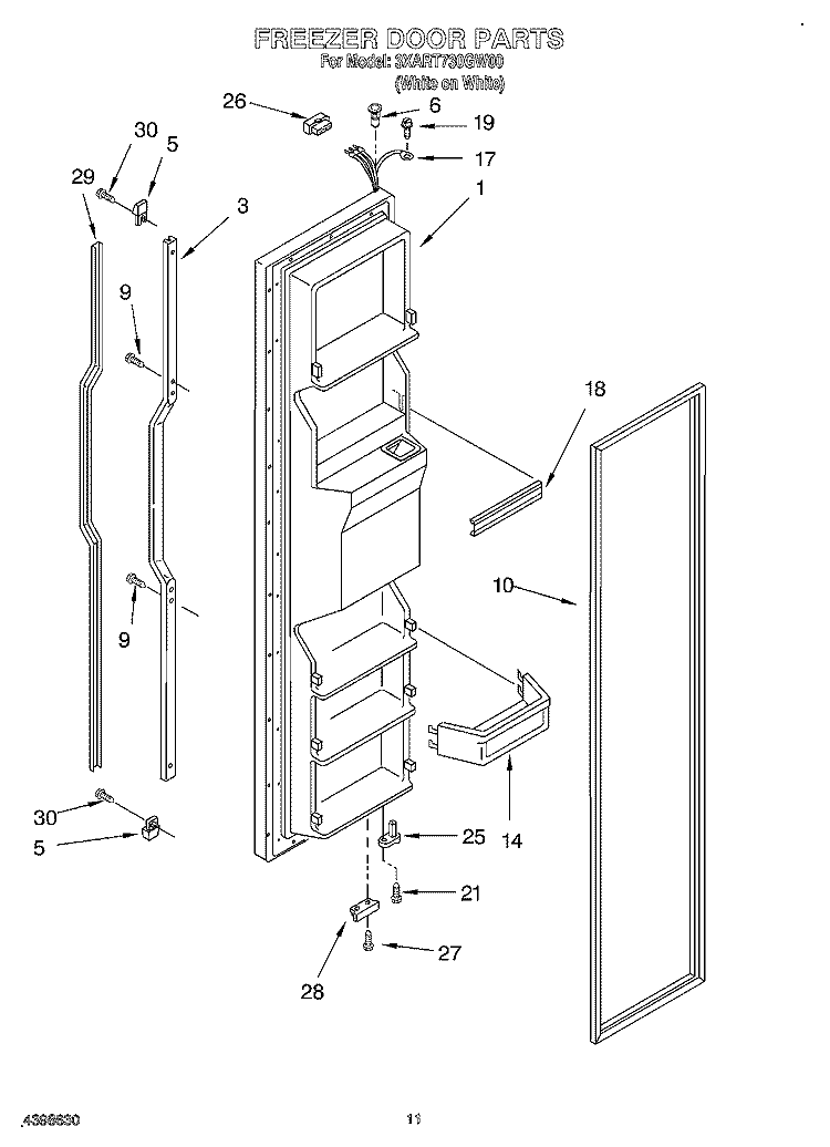 FREEZER DOOR Diagram and Parts List for 3XART730GW00  Whirlpool Refrigerator