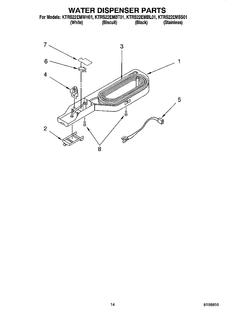 WATER DISPENSER PARTS, OPTIONAL PARTS Diagram and Parts List for KTRS22EMWH01  KitchenAid Refrigerator