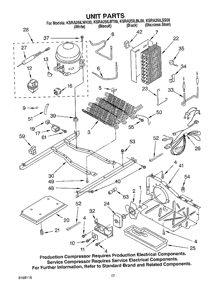 UNIT PARTS Diagram and Parts List for KSRA25ILWH00  KitchenAid Refrigerator