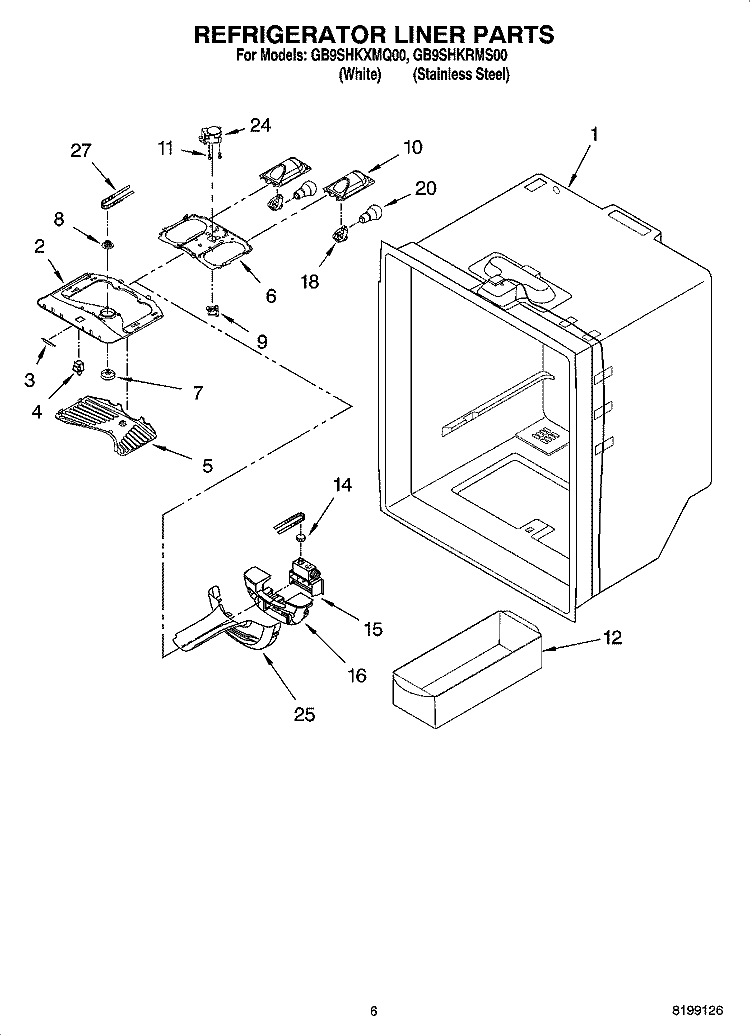 REFRIGERATOR LINER PARTS Diagram and Parts List for GB9SHKRMS00  Whirlpool Refrigerator