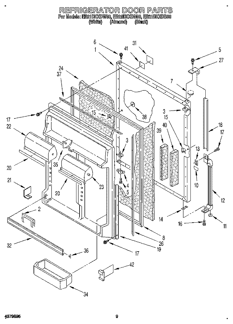 REFRIGERATOR DOOR Diagram and Parts List for EB21DKXDB00  Whirlpool Refrigerator