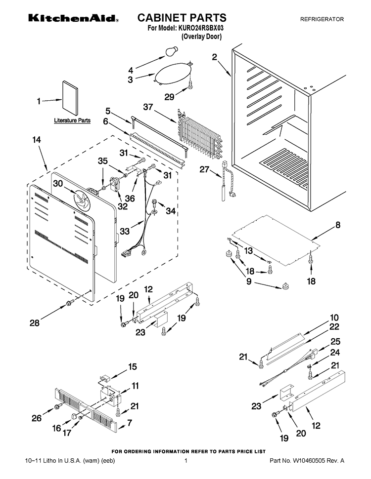CABINET PARTS Diagram and Parts List for KURO24RSBX03  KitchenAid Refrigerator