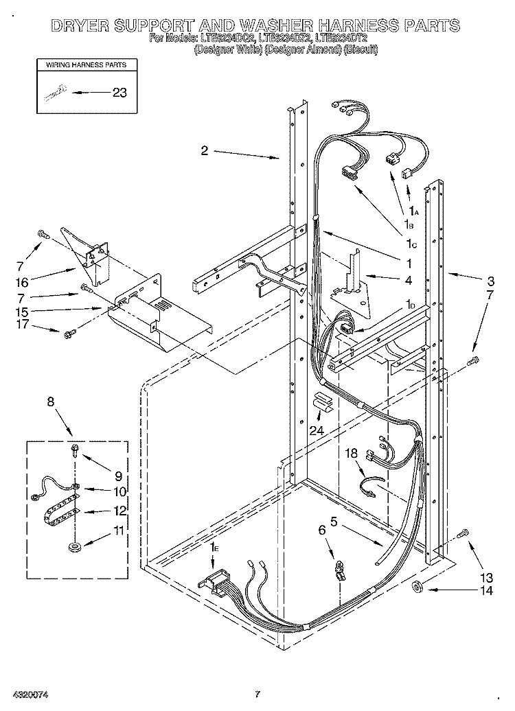 DRYER SUPPORT AND WASHER HARNESS Diagram and Parts List for LTE6234DQ2  Whirlpool Washer Dryer Combo