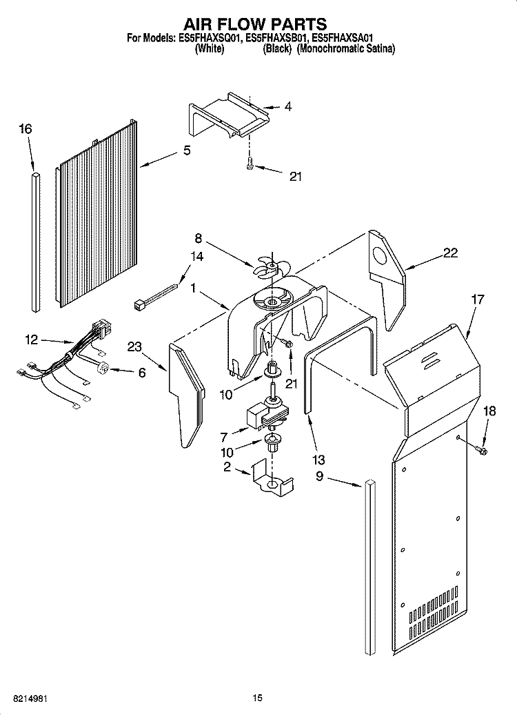 AIR FLOW PARTS Diagram and Parts List for ES5FHAXSQ01  Whirlpool Refrigerator