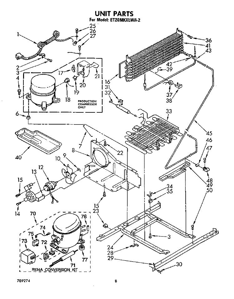 UNIT Diagram and Parts List for ET20MKXLWR2  Whirlpool Refrigerator