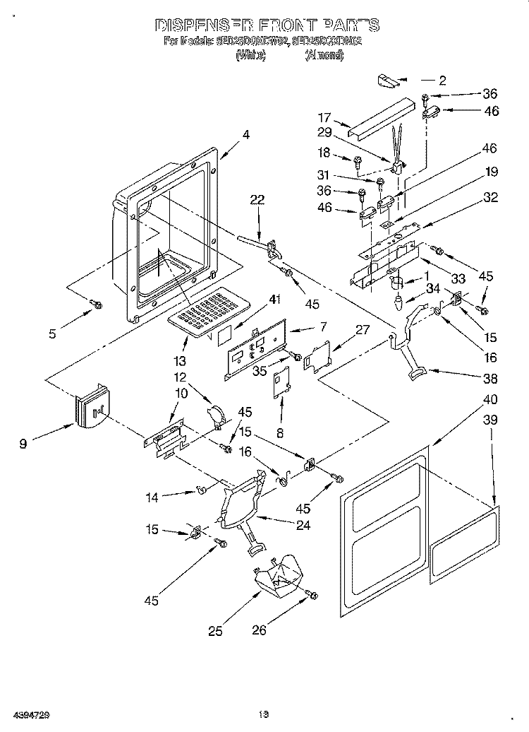 DISPENSER FRONT Diagram and Parts List for 8ED25DQXDW02  Whirlpool Refrigerator