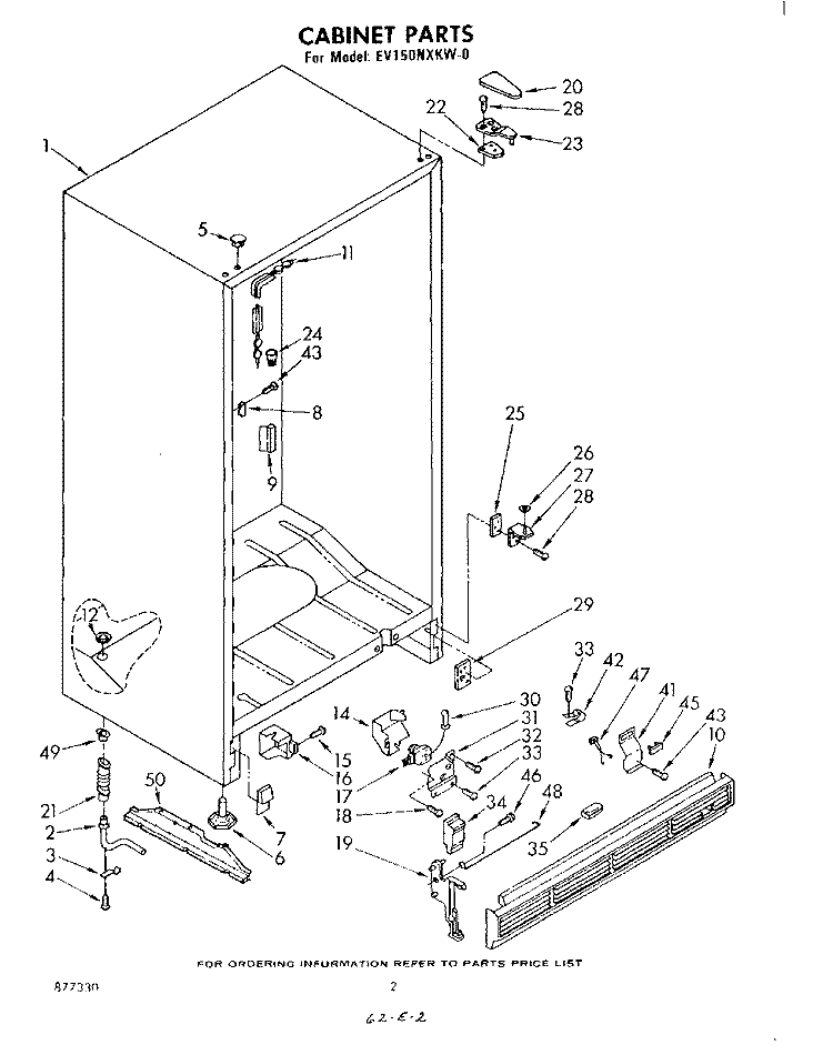 CABINET Diagram and Parts List for EV150NXKW0  Whirlpool Freezer