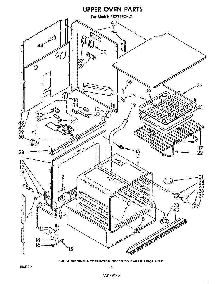 UPPER OVEN Diagram and Parts List for RB270PXK2  Whirlpool Wall Oven