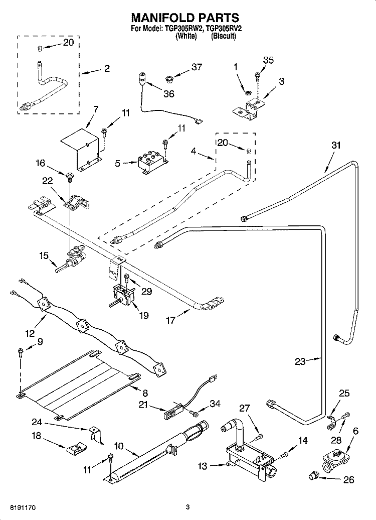 MANIFOLD PARTS Diagram and Parts List for TGP305RV2  Estate Range