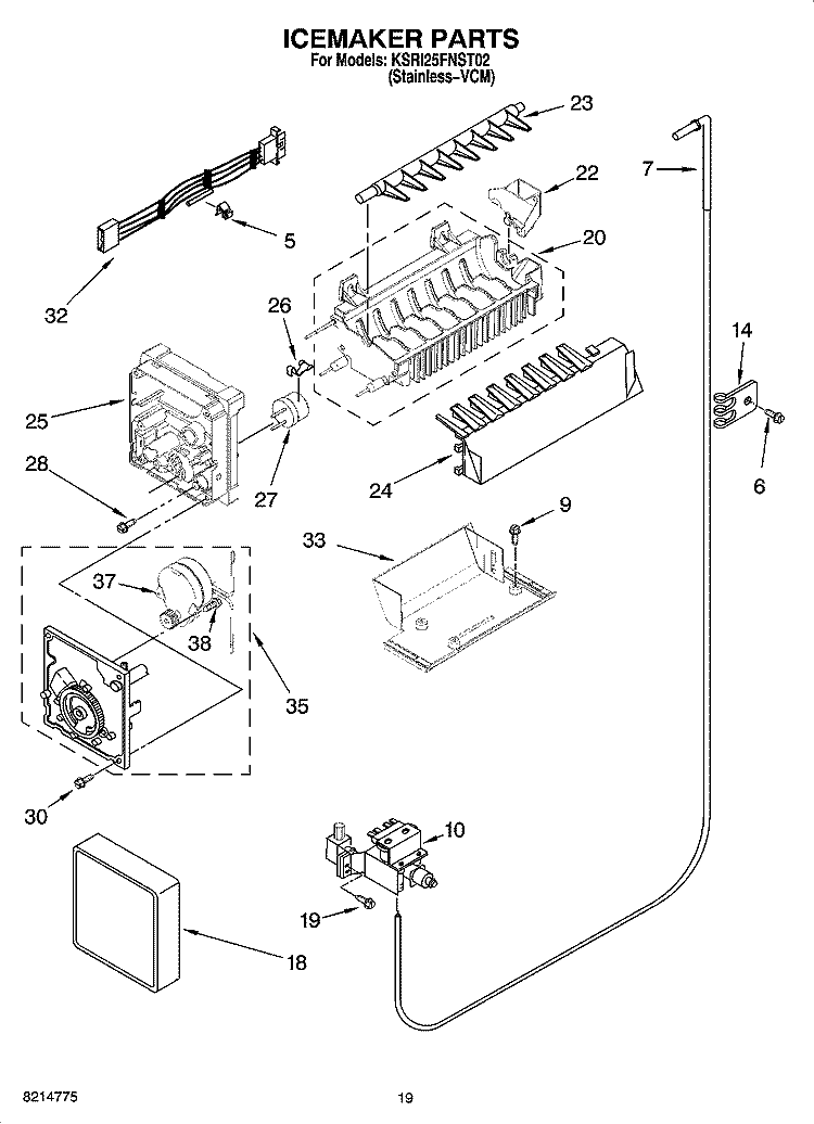 ICEMAKER PARTS, OPTIONAL PARTS (NOT INCLUDED) Diagram and Parts List for KSRI25FNST02  KitchenAid Refrigerator