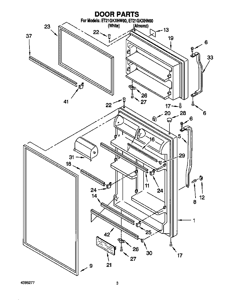 DOOR Diagram and Parts List for ET21GKXHN00  Whirlpool Refrigerator