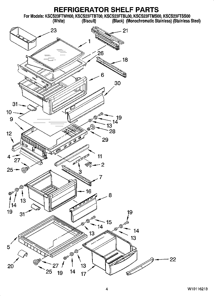 REFRIGERATOR SHELF PARTS Diagram and Parts List for KSCS23FTBT00  KitchenAid Refrigerator