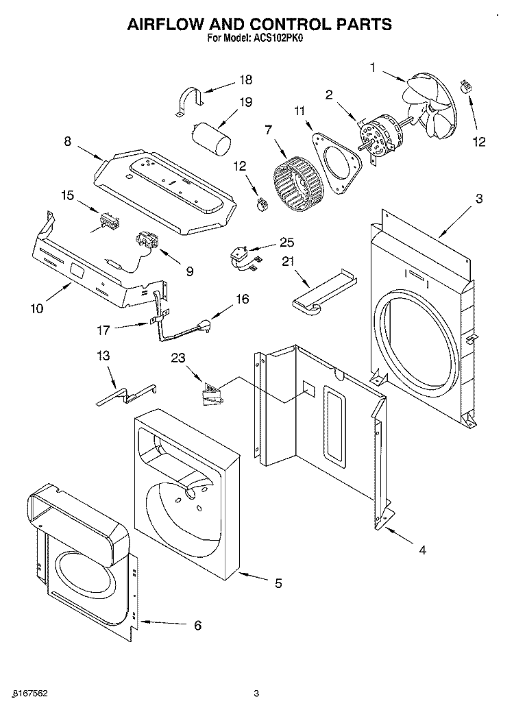 AIRFLOW AND CONTROL Diagram and Parts List for ACS102PK0  Whirlpool Air Conditioner
