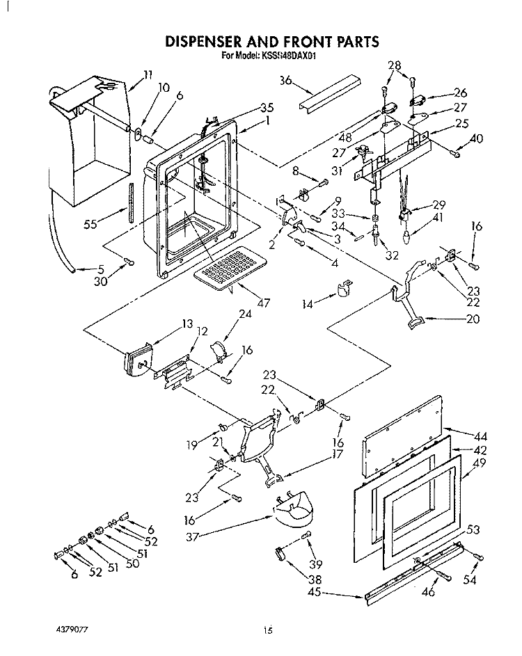 DISPENSER AND FRONT Diagram and Parts List for KSSS48DAX01  KitchenAid Refrigerator