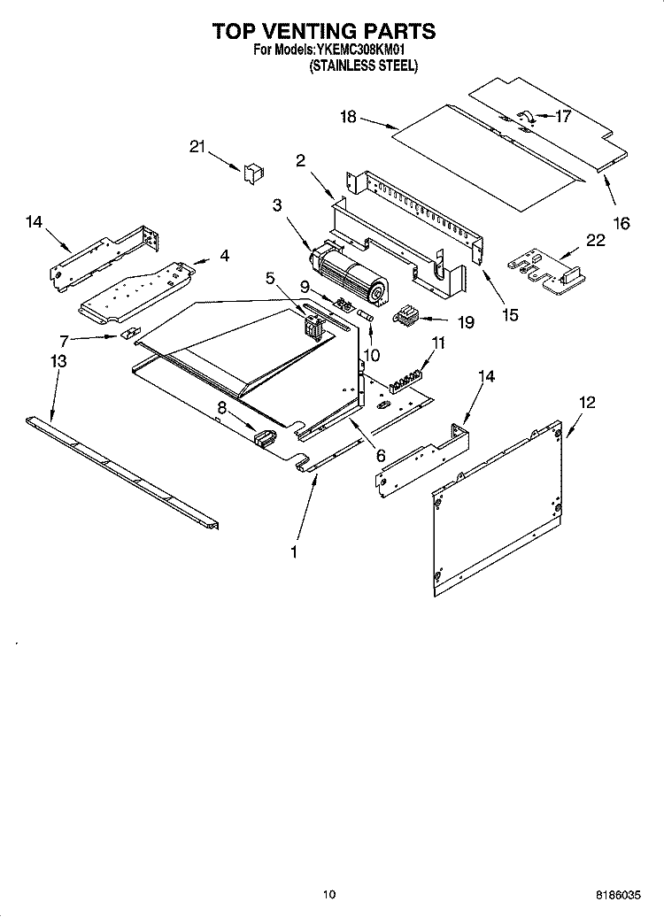 TOP VENTING PARTS Diagram and Parts List for YKEMC308KM01  KitchenAid Microwave Oven Combo