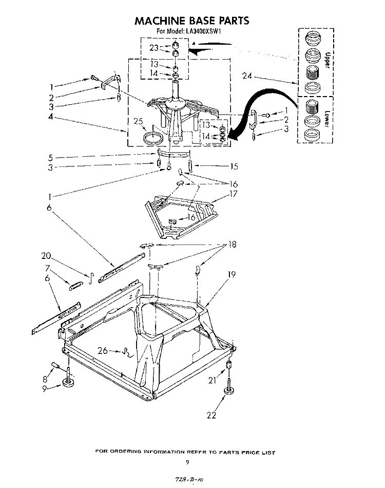 MACHINE BASE Diagram and Parts List for LA3400XSW1  Whirlpool Washer