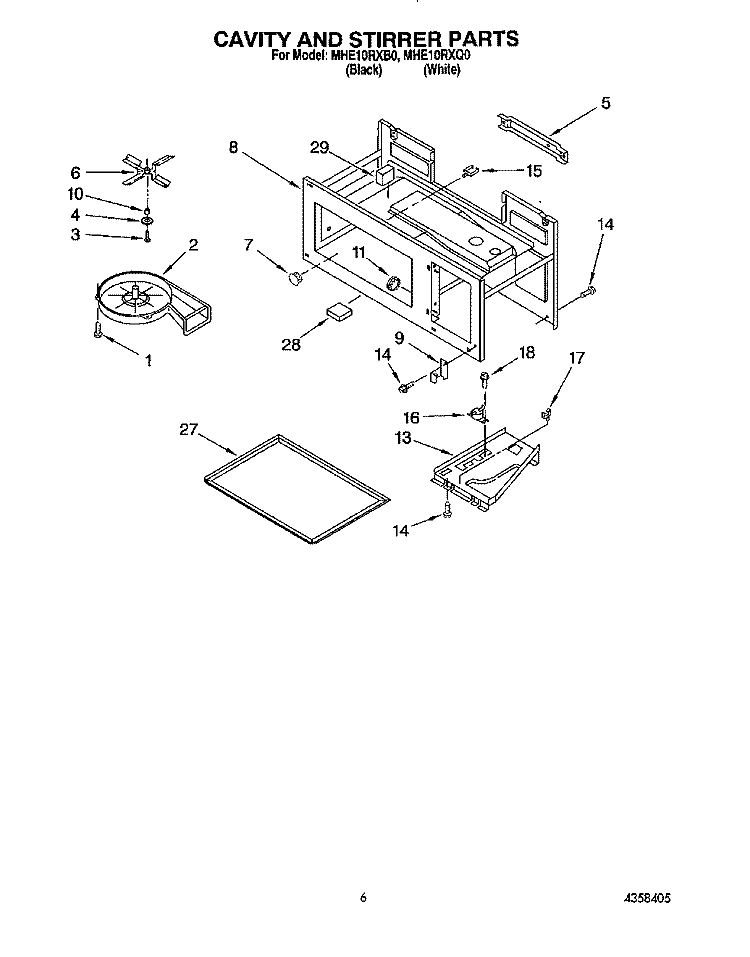 CAVITY AND STIRRER Diagram and Parts List for MHE10RXB0  Roper Microwave