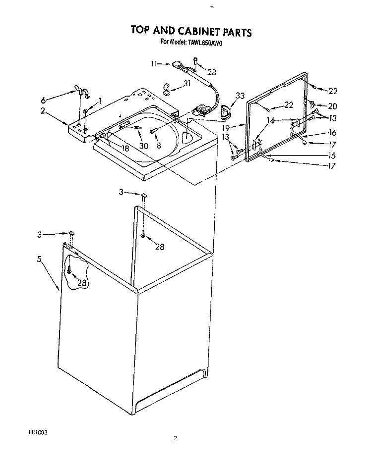 TOP AND CABINET, LIT/OPTIONAL Diagram and Parts List for TAWL650AG0  Whirlpool Washer