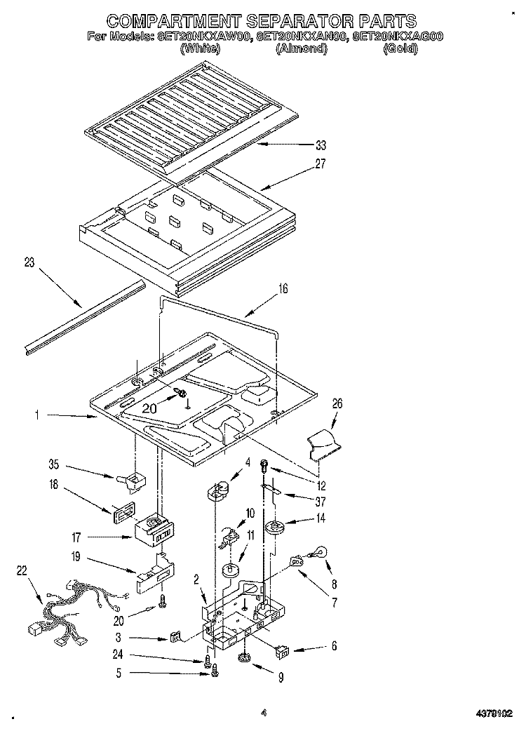COMPARTMENT SEPARATOR Diagram and Parts List for 8ET20NKXAN00  Whirlpool Refrigerator