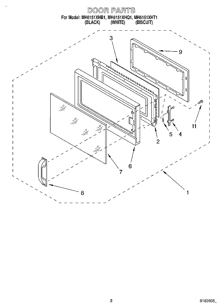 DOOR Diagram and Parts List for MH6151XHQ1  Whirlpool Microwave