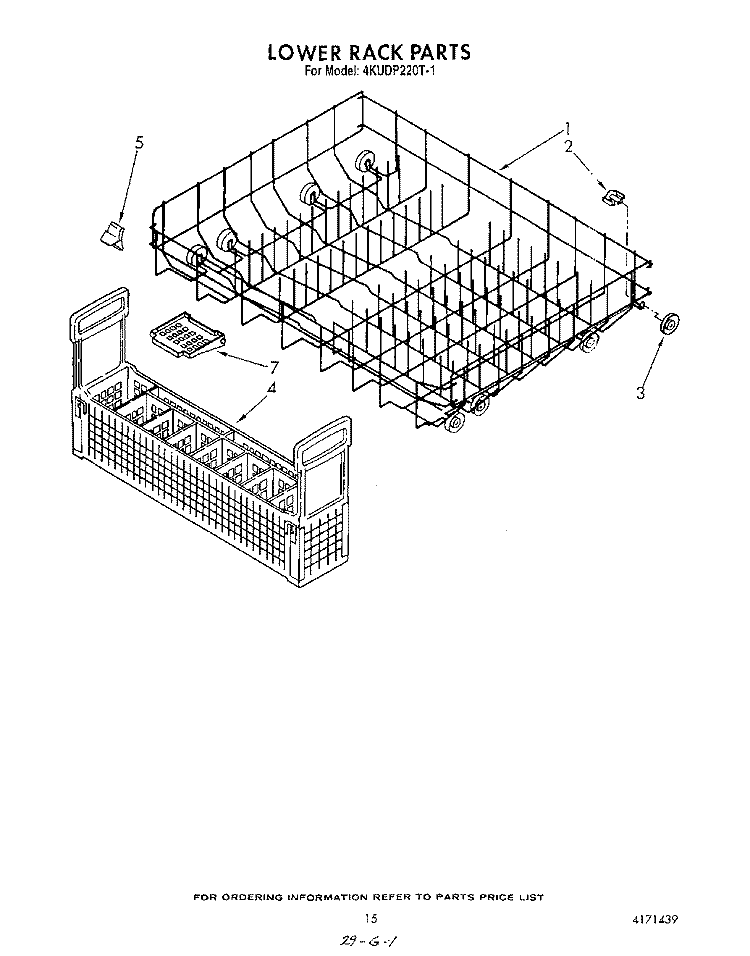 LOWER RACK Diagram and Parts List for 4KUDP220T1  KitchenAid Dishwasher
