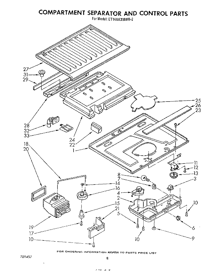 COMPARTMENT SEPARATOR AND CONTROL Diagram and Parts List for ET14AKXMWR2  Whirlpool Refrigerator