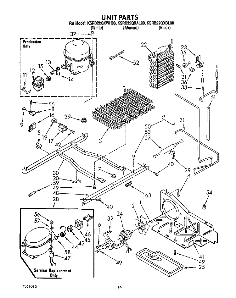 UNIT Diagram and Parts List for KSRB22QXBL00  KitchenAid Refrigerator