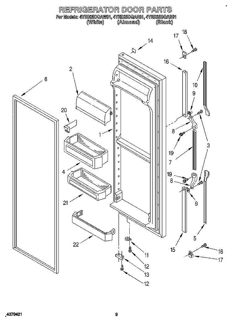 REFRIGERATOR DOOR Diagram and Parts List for 4YED25DQAB01  Whirlpool Refrigerator