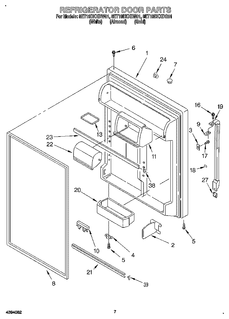 REFRIGERATOR DOOR Diagram and Parts List for 8ET19DKXDG01  Whirlpool Refrigerator
