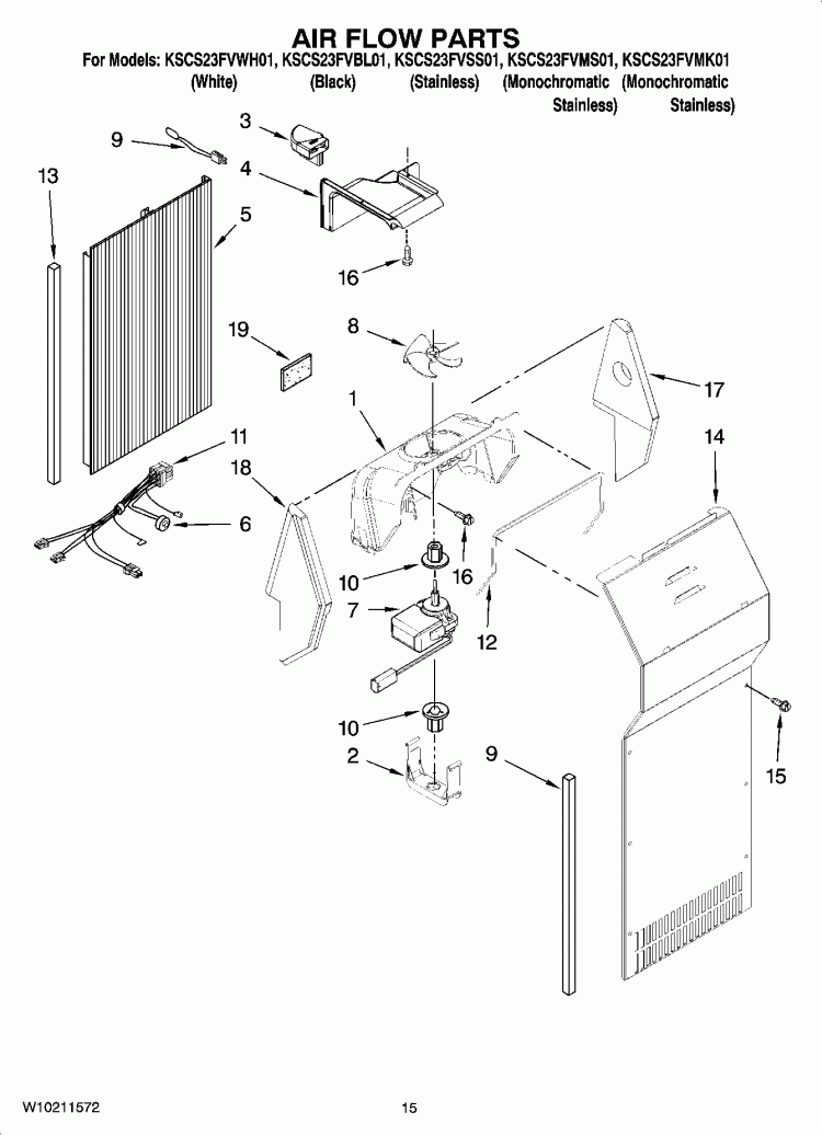AIR FLOW PARTS Diagram and Parts List for KSCS23FVBL01  KitchenAid Refrigerator