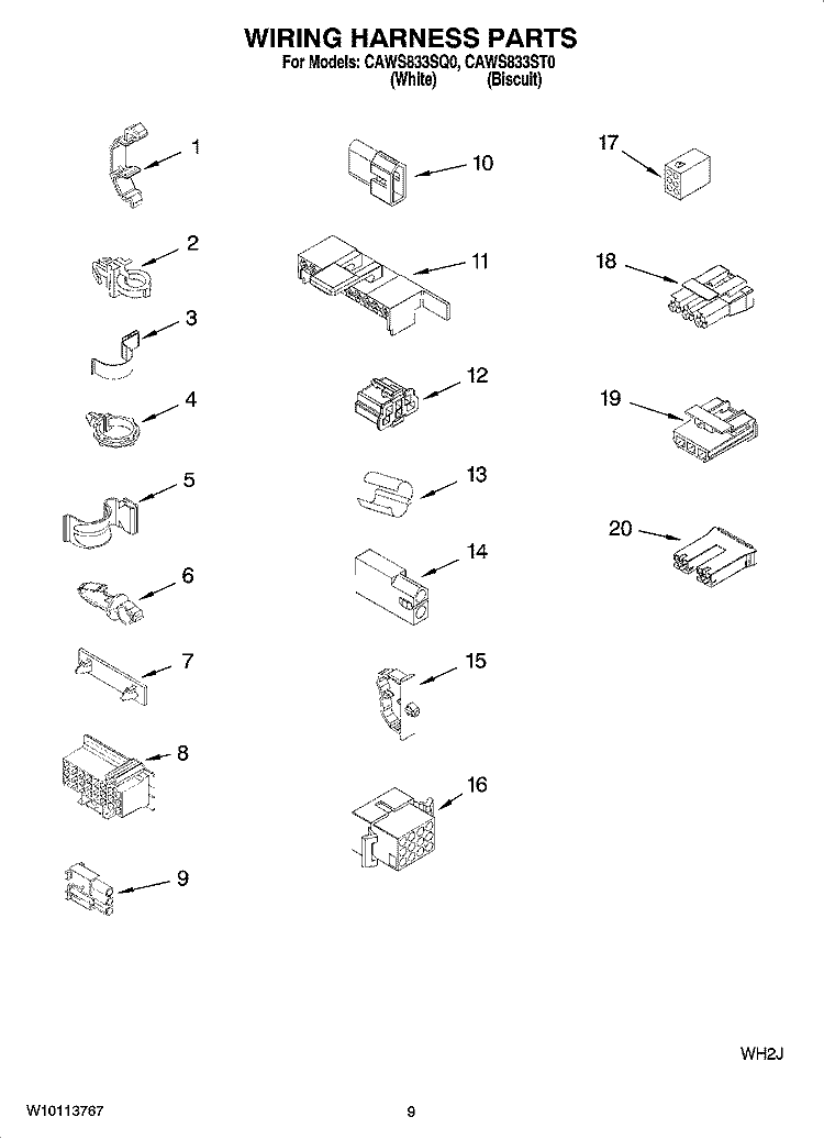 WIRING HARNESS PARTS Diagram and Parts List for CAWS833ST0  Crosley Washer