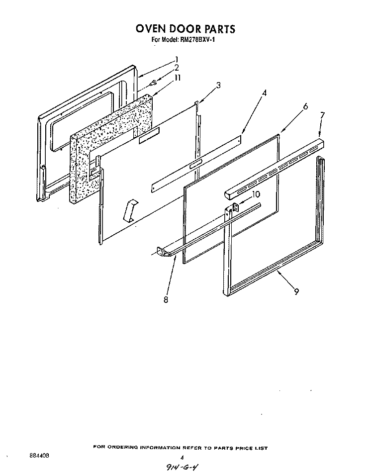 OVEN DOOR Diagram and Parts List for RM278BXV1  Whirlpool Microwave Oven Combo