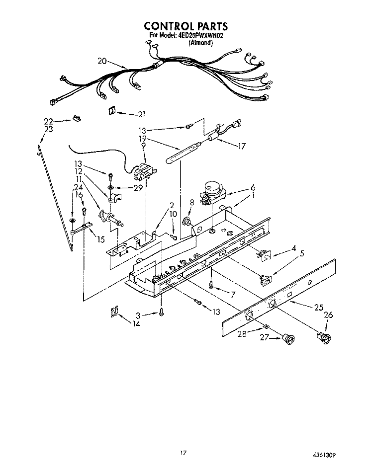 CONTROL Diagram and Parts List for 4ED25PWXWN02  Whirlpool Refrigerator