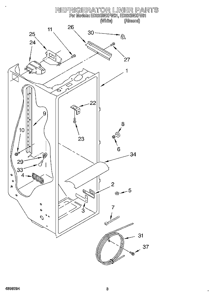 REFRIGERATOR LINER Diagram and Parts List for ED22GWXFW01  Whirlpool Refrigerator