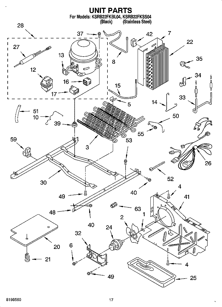 UNIT PARTS Diagram and Parts List for KSRB22FKSS04  KitchenAid Refrigerator