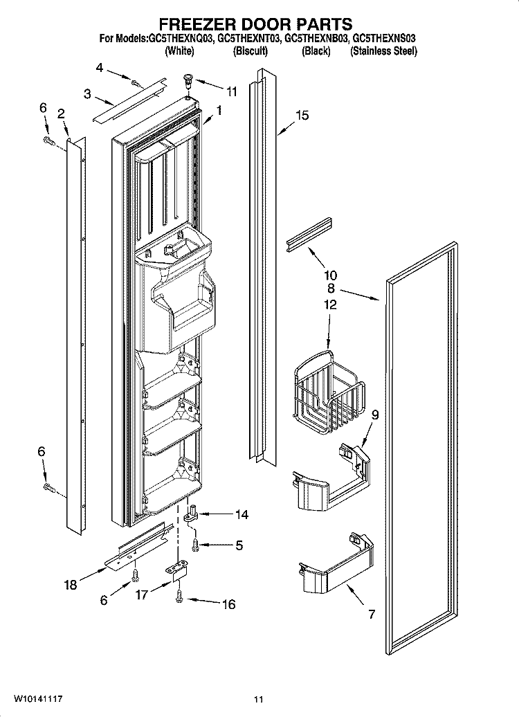 FREEZER DOOR PARTS Diagram and Parts List for GC5THEXNS03  Whirlpool Refrigerator