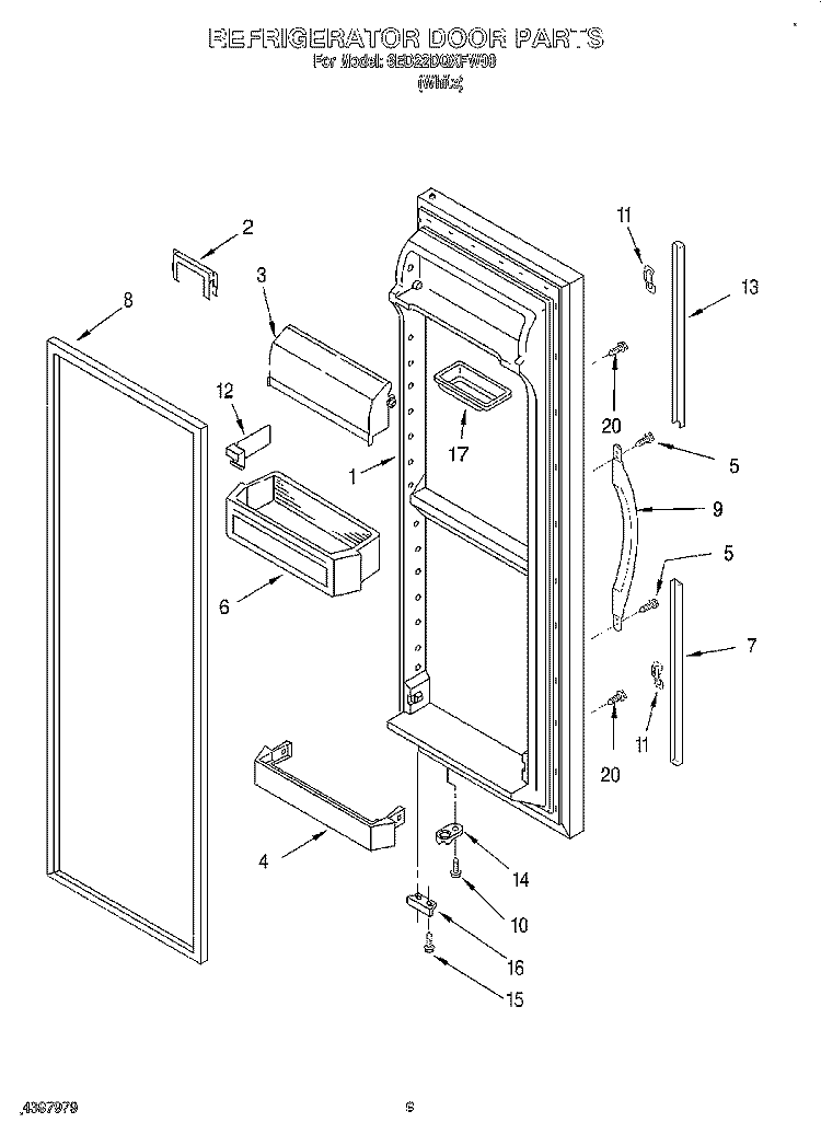 REFRIGERATOR DOOR Diagram and Parts List for 6ED22DQXFW00  Whirlpool Refrigerator